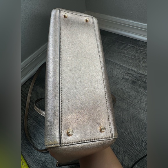 Tory Burch Rose gold Tote pink blush metallic Shoulder Bag satchel m Shimmer - Picture 6 of 12